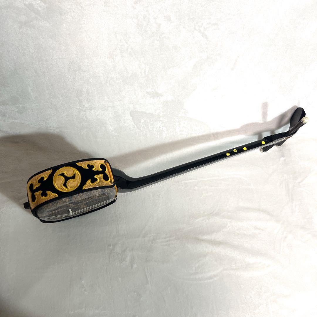 沖縄 黒塗り 三線 人口革 初心者向けセット 鍵付ハードケース付き 付属品多数