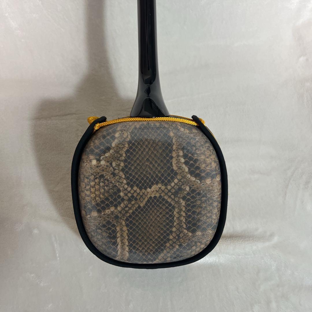 沖縄 黒塗り 三線 人口革 初心者向けセット 鍵付ハードケース付き 付属品多数