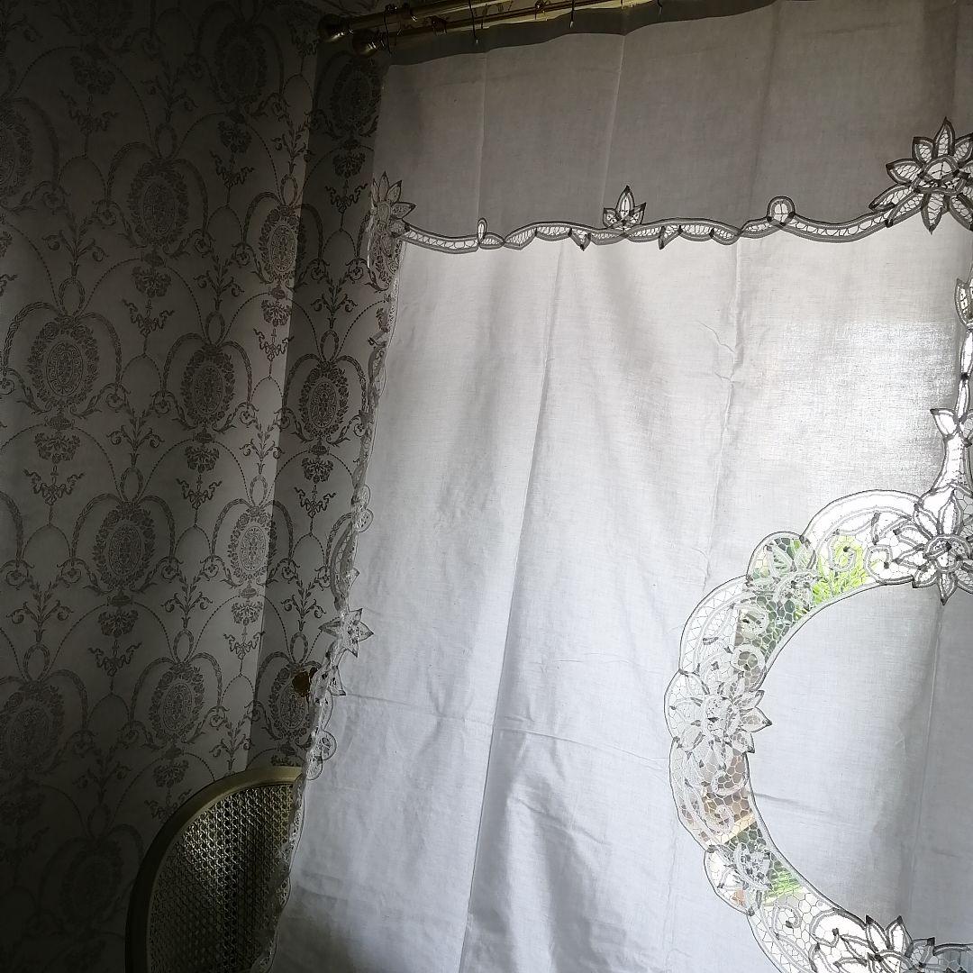イギリスVintage　バテンレース　コットンカーテン　2枚組