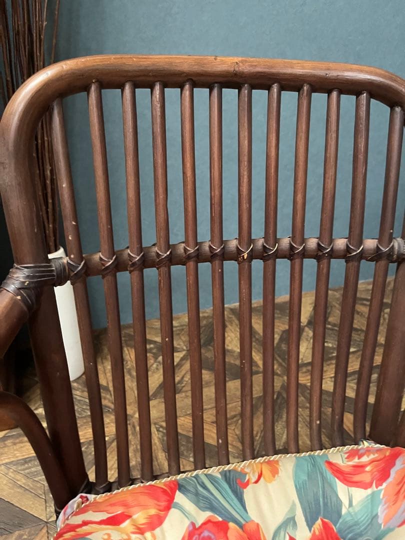 アームチェア 椅子 ② ラタン 籐 インテリア 昭和レトロ 当時物 花柄