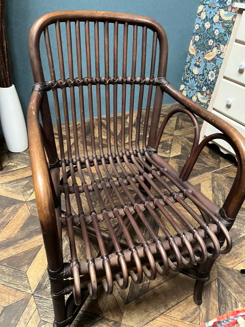 アームチェア 椅子 ② ラタン 籐 インテリア 昭和レトロ 当時物 花柄