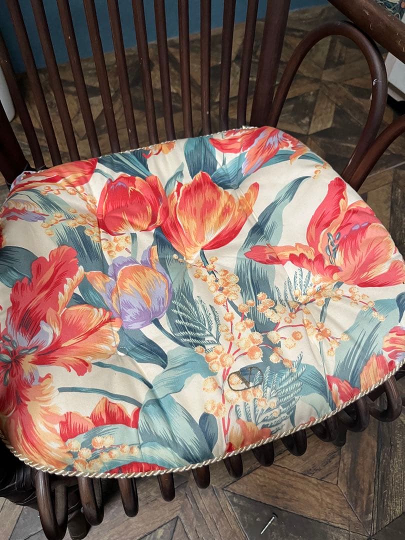 アームチェア 椅子 ② ラタン 籐 インテリア 昭和レトロ 当時物 花柄