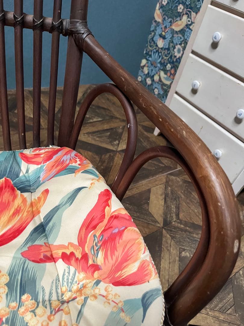 アームチェア 椅子 ② ラタン 籐 インテリア 昭和レトロ 当時物 花柄
