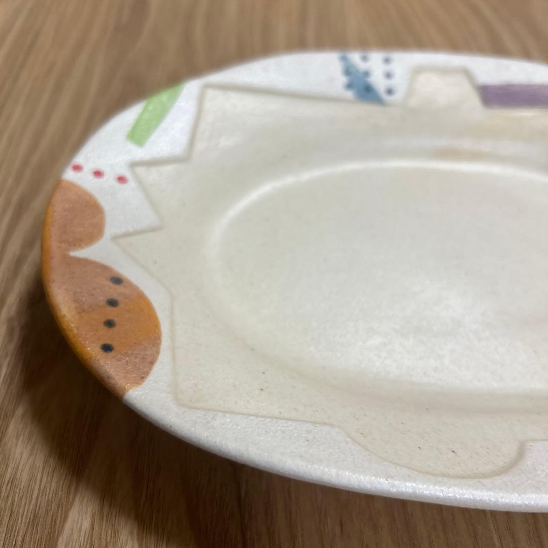 作家　陶芸作家　パズルみたいなオーバルリムプレート　カラフルなオーバル皿