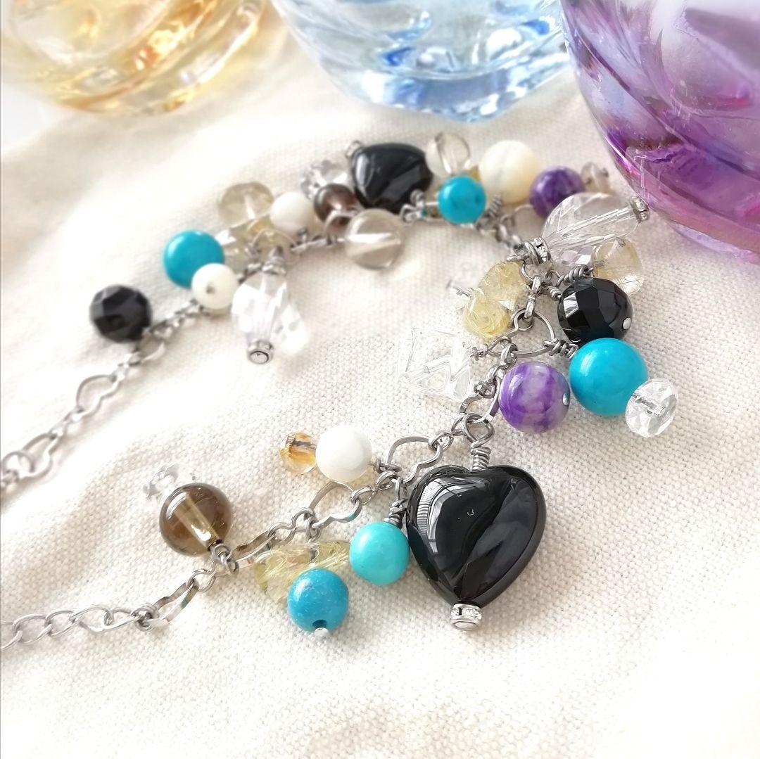 〚ターコイズ*ルチル*チャロアイト*オニキス*水晶*他〛豪華☆天然石ブレスレット