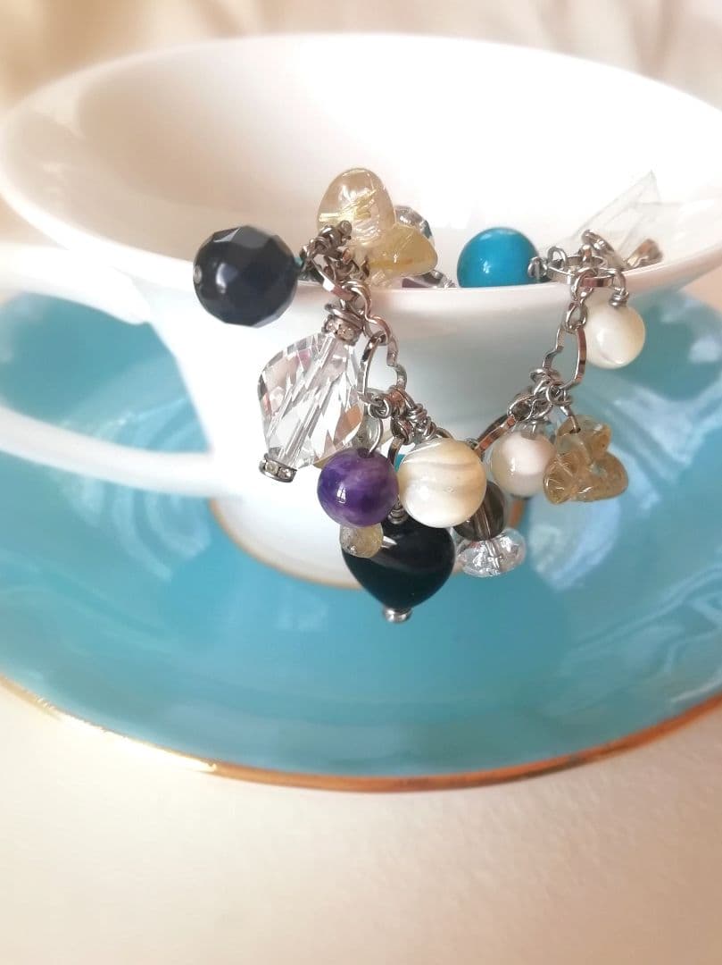 〚ターコイズ*ルチル*チャロアイト*オニキス*水晶*他〛豪華☆天然石ブレスレット