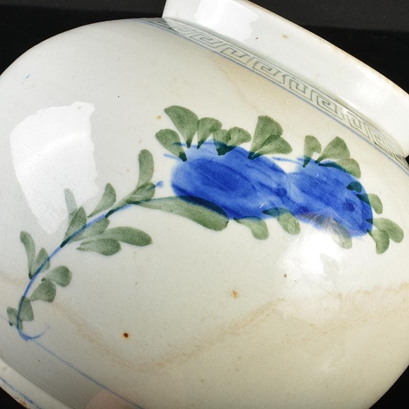 朝鮮美術　李朝　色絵　花文　壺　M　R7348B