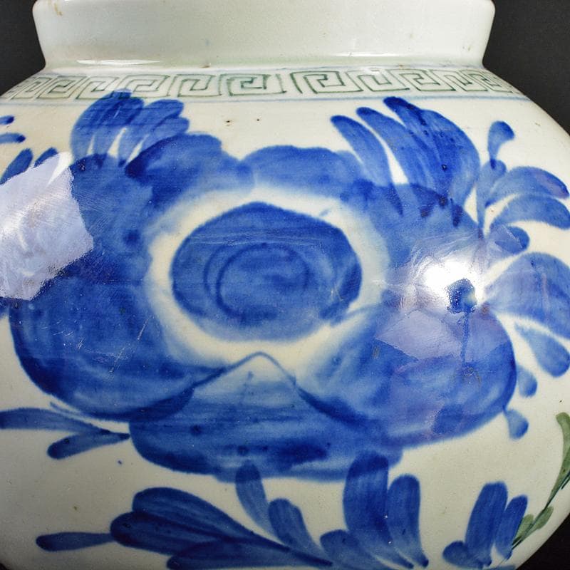 朝鮮美術　李朝　色絵　花文　壺　M　R7348B