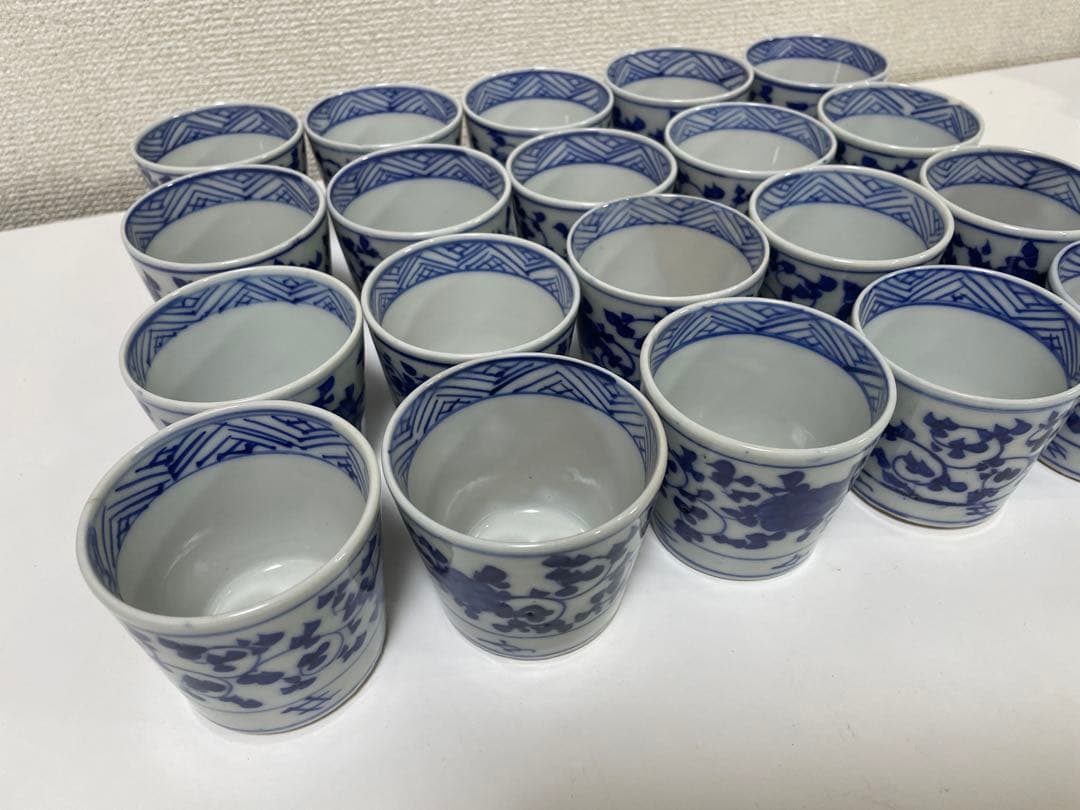 【現状品】伊万里焼 染付 牡丹 唐草 蕎麦猪口 アンティーク レトロ20個