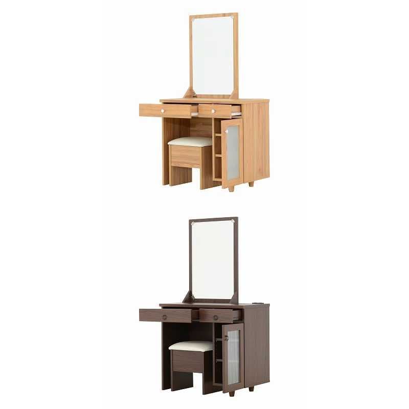 大きい鏡のコンセント付きドレッサー＆スツールセット