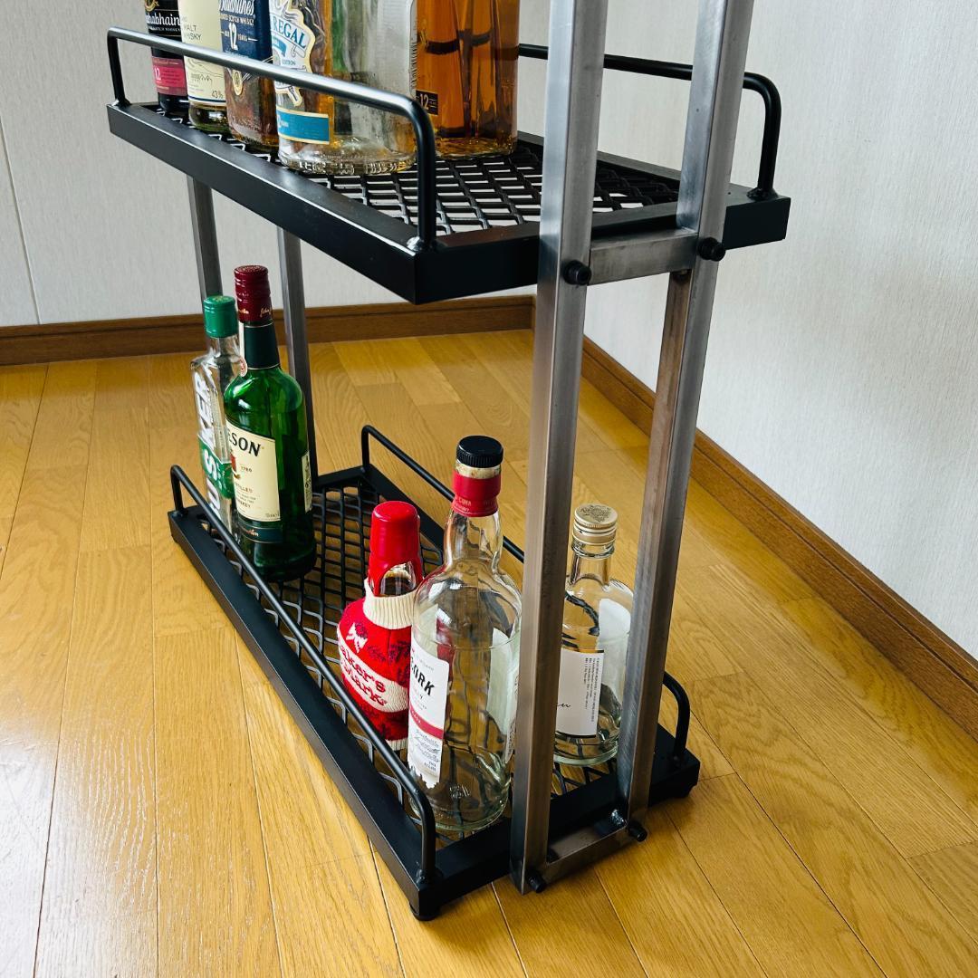 スチール製バーカート　ウイスキーラック　 3段　メッシュ棚　アイアン家具
