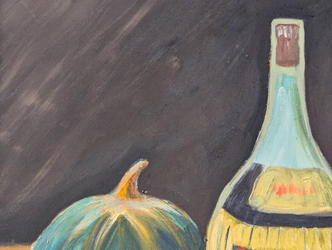 【真作】絵画　油彩6号　静物画　果物とワイン瓶　インテリアアート　Y143