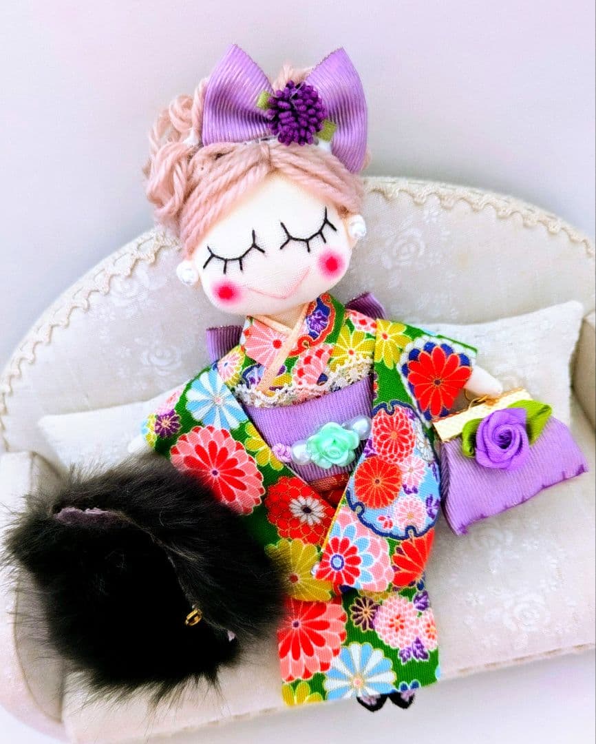 ハンドメイド❋振り袖 和装 ドールチャーム❋日本人形 ❋成人式❋バッグチャーム