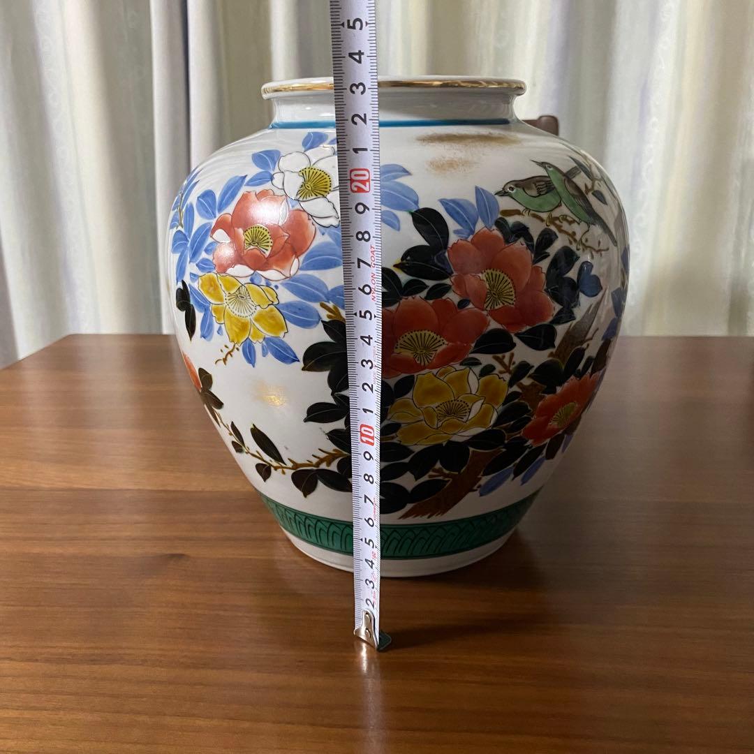 レトロ 九谷焼 穂光 壺 花瓶 花器 椿 目白 ツバキ メジロ