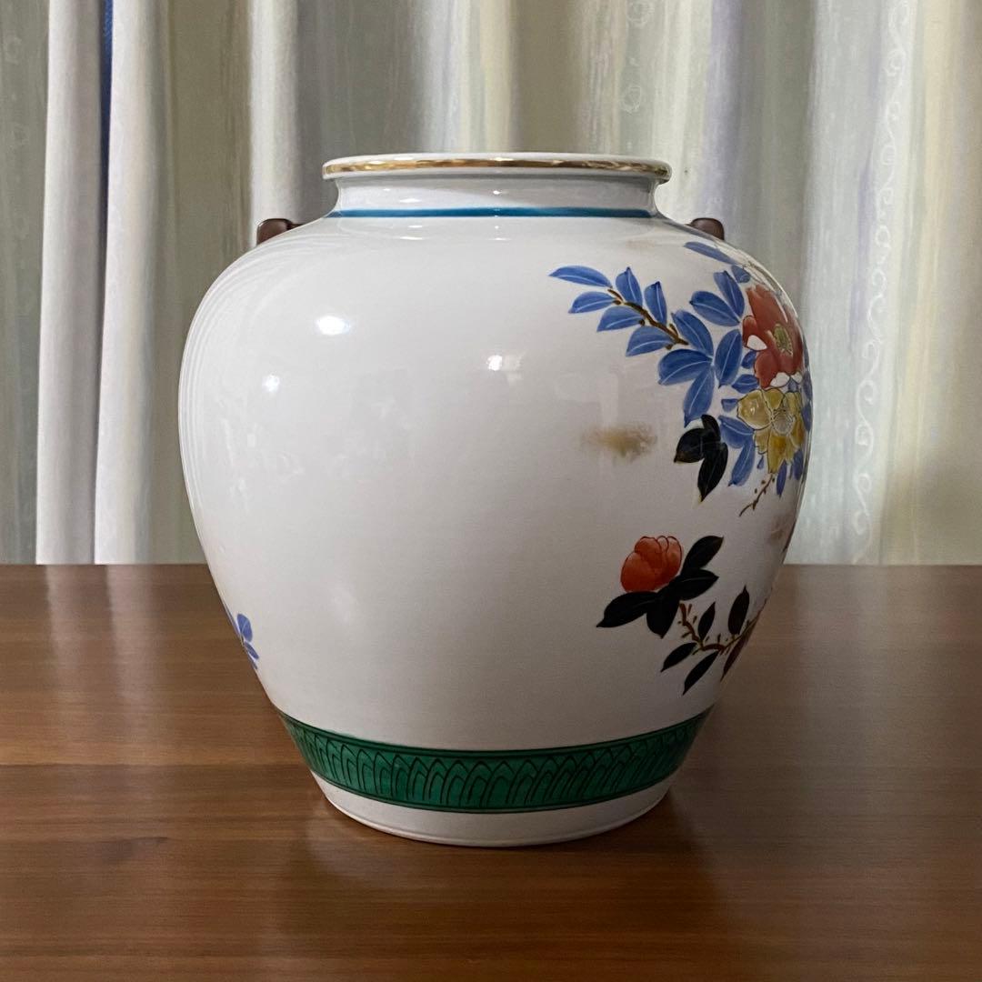 レトロ 九谷焼 穂光 壺 花瓶 花器 椿 目白 ツバキ メジロ