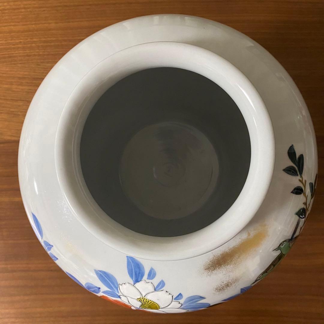 レトロ 九谷焼 穂光 壺 花瓶 花器 椿 目白 ツバキ メジロ