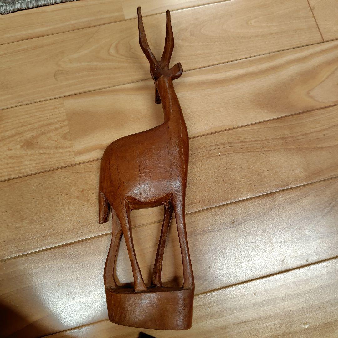 手彫り木製ガゼル彫刻 ケニア製