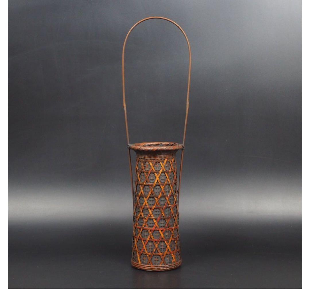 送料無料　嵯峨竹　虎斑竹・煤竹使用　花生け　花籠