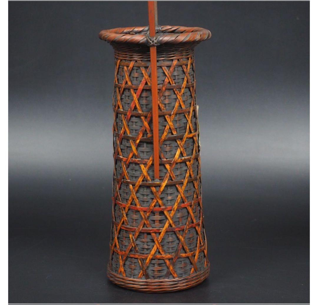 送料無料　嵯峨竹　虎斑竹・煤竹使用　花生け　花籠