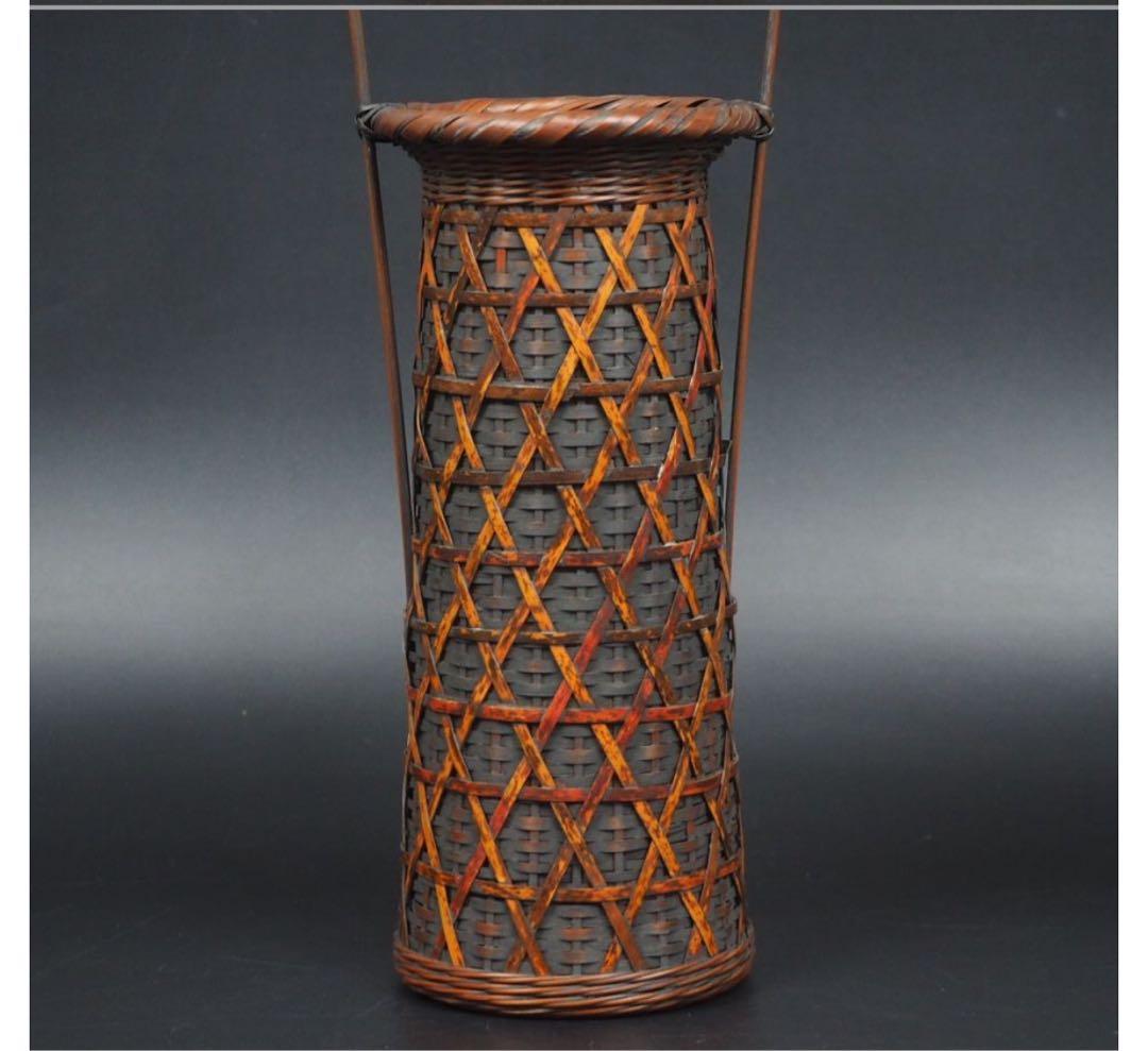 送料無料　嵯峨竹　虎斑竹・煤竹使用　花生け　花籠