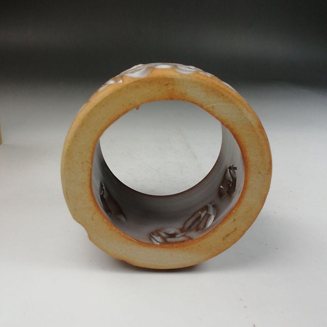 Ｗ４２４　蓋置　『萩焼』『竹透　蓋置』『増野陶花 造』　共箱　茶道具