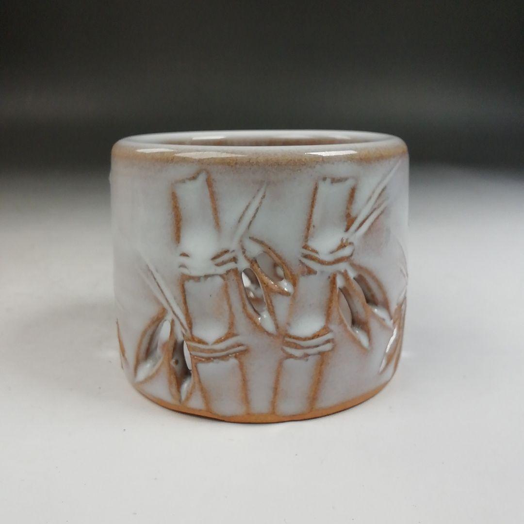 Ｗ４２４　蓋置　『萩焼』『竹透　蓋置』『増野陶花 造』　共箱　茶道具