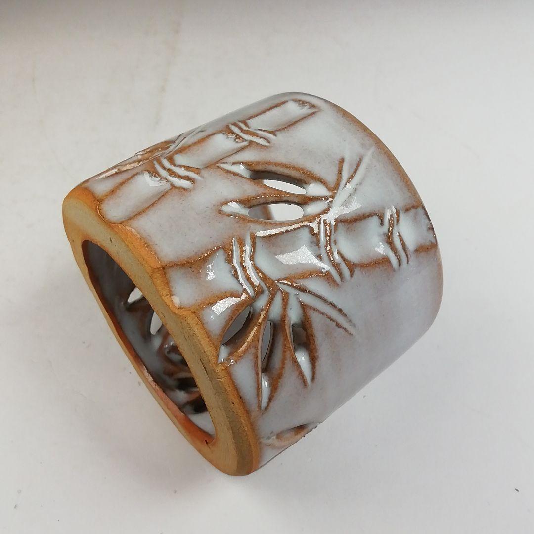 Ｗ４２４　蓋置　『萩焼』『竹透　蓋置』『増野陶花 造』　共箱　茶道具