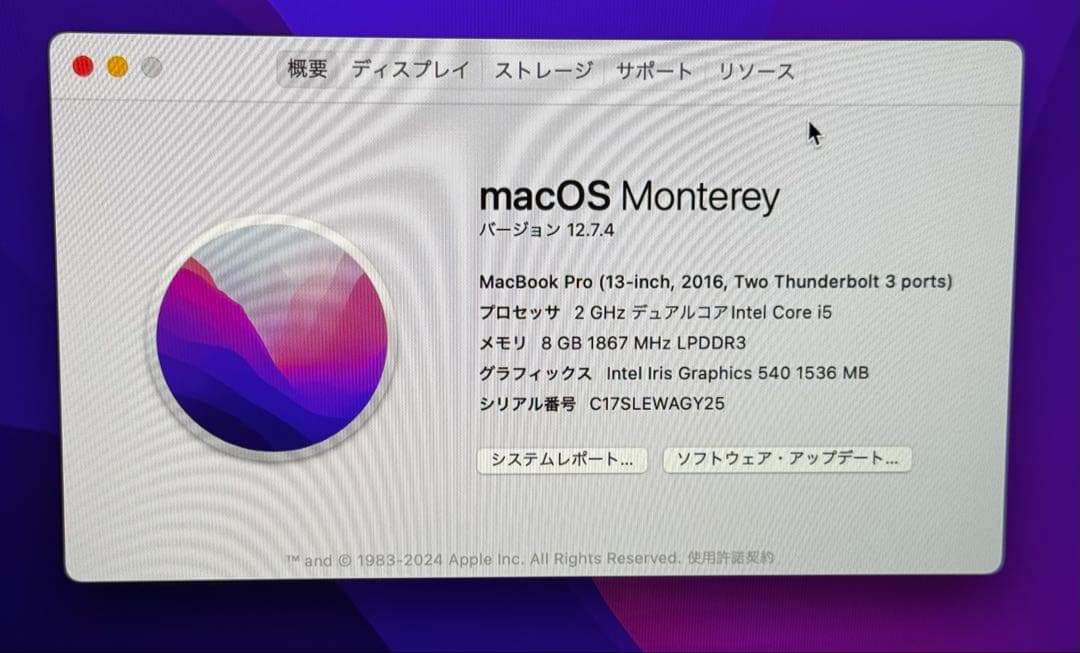 MacBook本体 MacBook Pro 2016 13inch 2 Thunderbolt 3