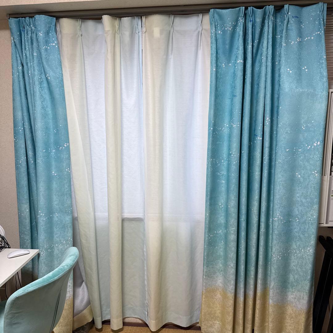 ドレープカーテンとレースカーテン マリンスタイルびっくりカーテン 2枚組