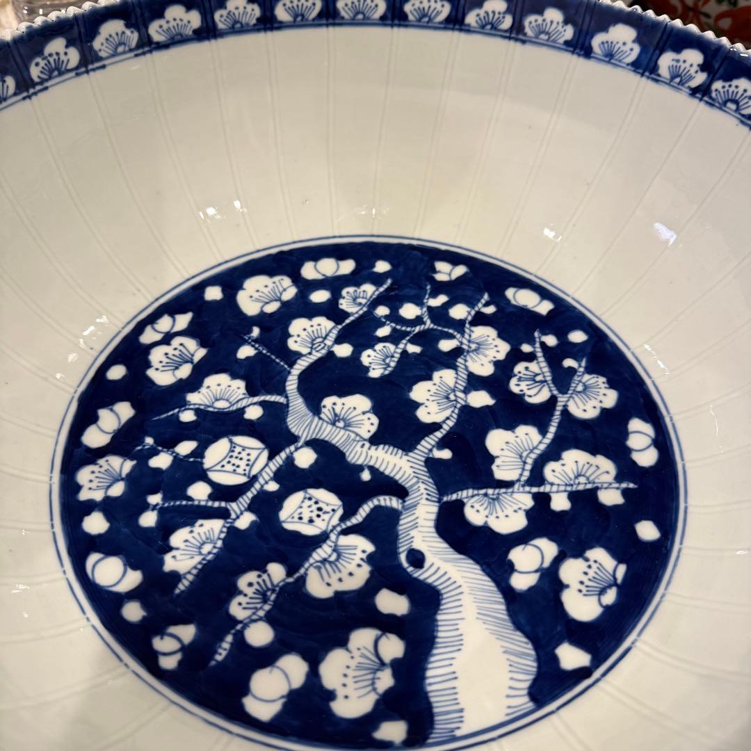 染付 梅樹文 大鉢 角印 和食器 古陶磁　染付梅花文 大鉢 盛鉢 和モダン