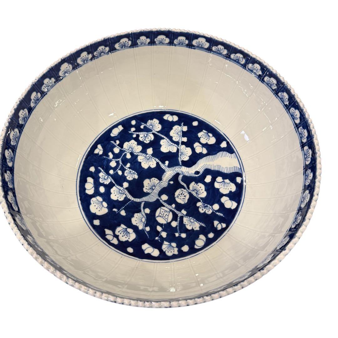 染付 梅樹文 大鉢 角印 和食器 古陶磁　染付梅花文 大鉢 盛鉢 和モダン