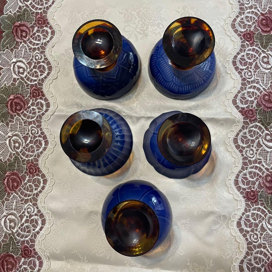 未使用　有田焼　コバルト　高台珍味揃　　5客組　　べっ甲風　デザートカップ