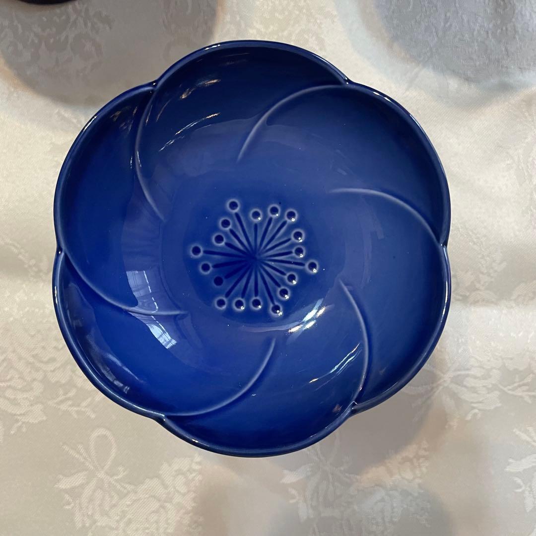 未使用　有田焼　コバルト　高台珍味揃　　5客組　　べっ甲風　デザートカップ