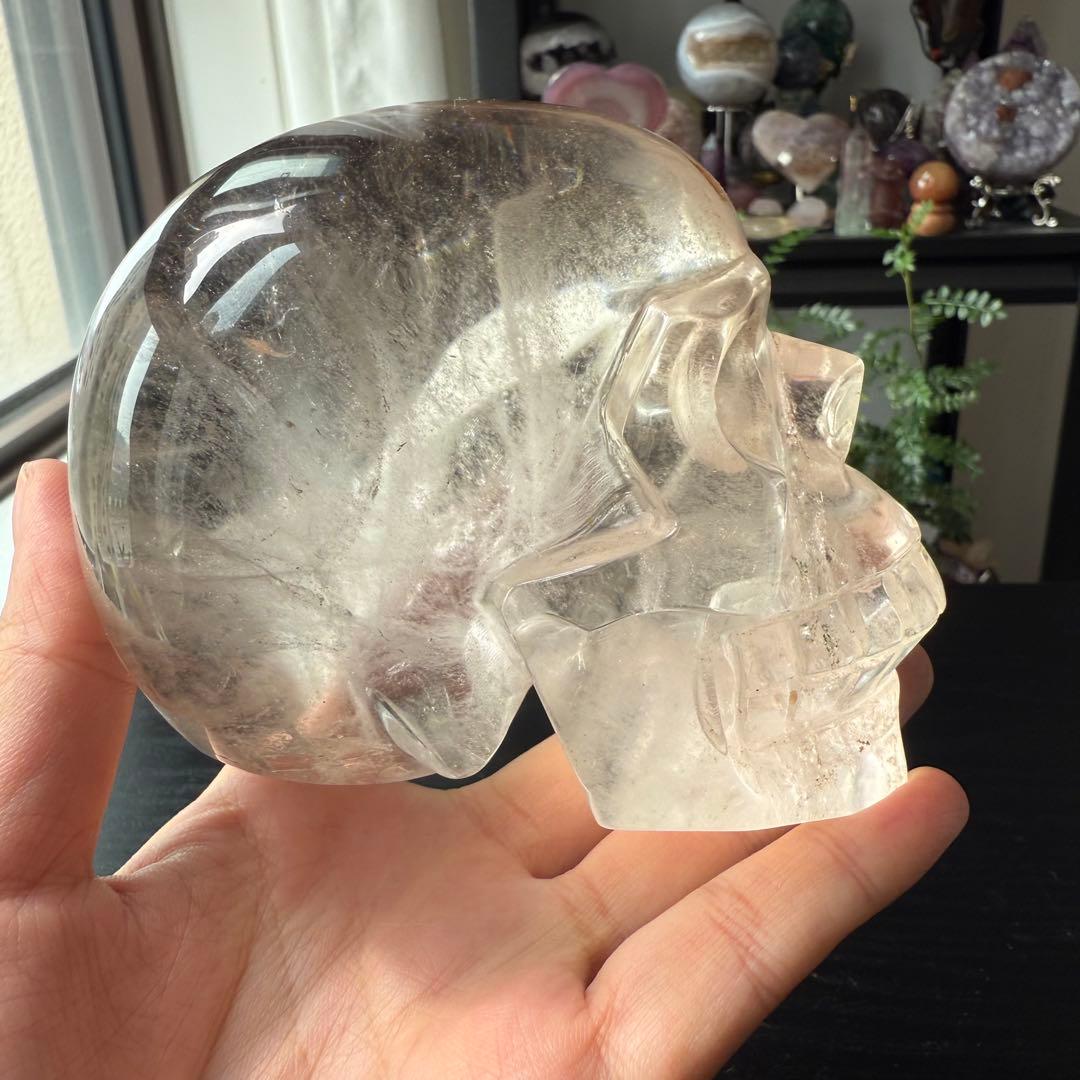 天然石スモーキークォーツのスカル　置物　彫物NO.092906