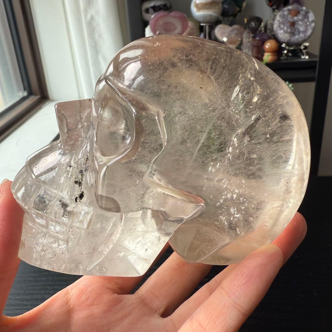 天然石スモーキークォーツのスカル　置物　彫物NO.092906