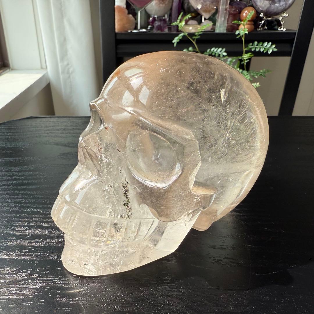 天然石スモーキークォーツのスカル　置物　彫物NO.092906