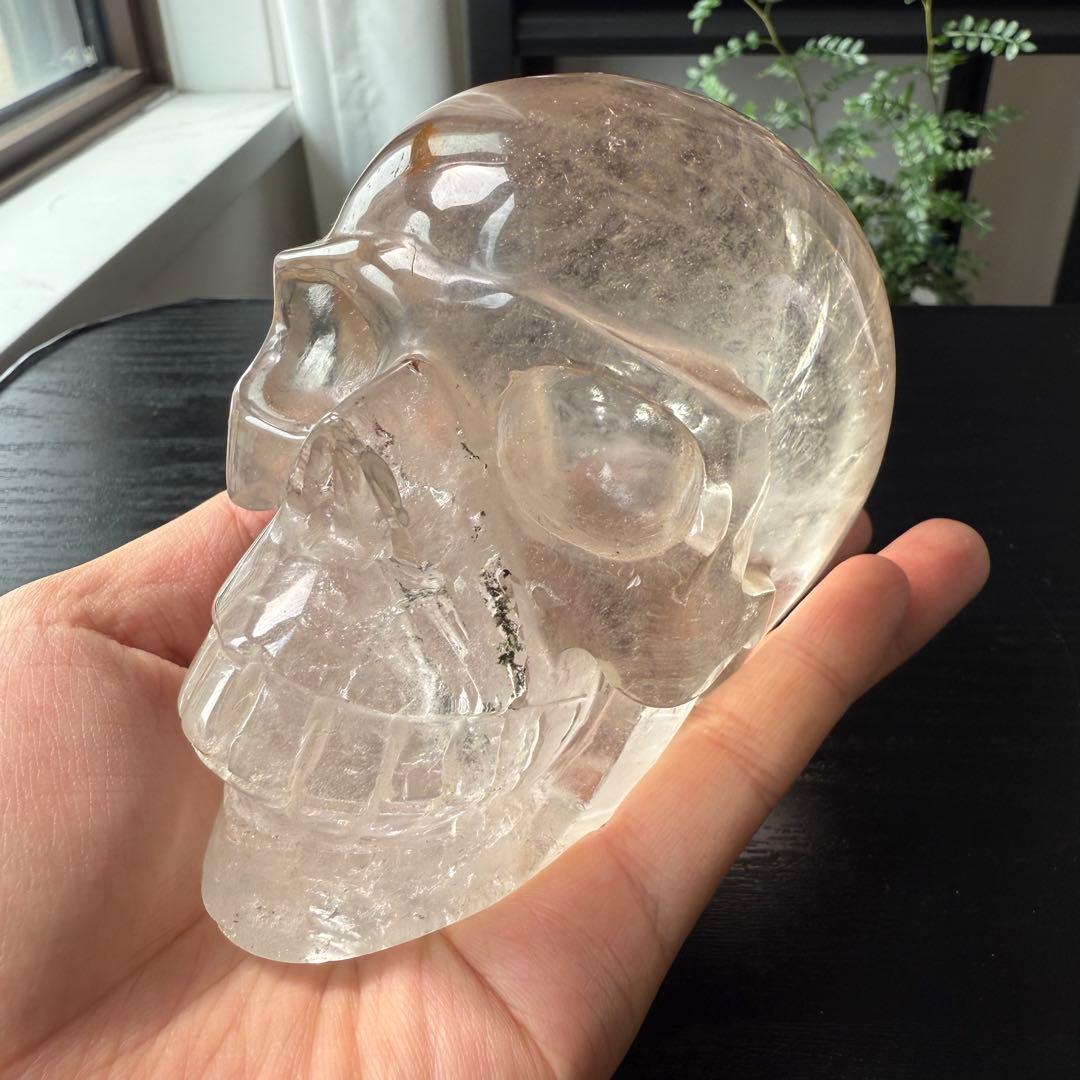 天然石スモーキークォーツのスカル　置物　彫物NO.092906