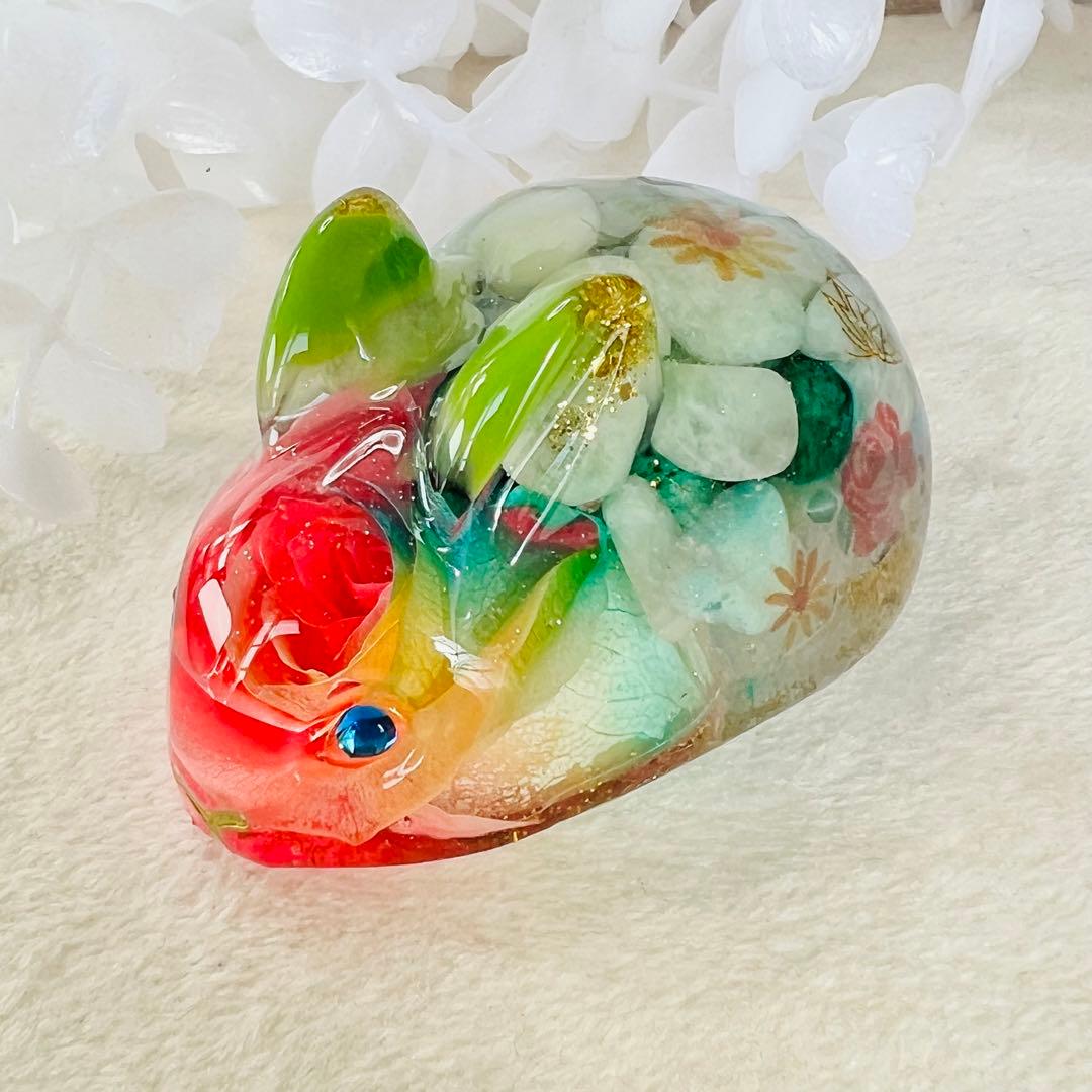 オルゴナイト うさぎ レインボーローズ グリーン系