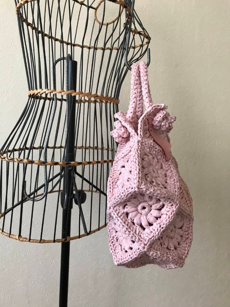 送料無料　そよかぜ　ハンドメイド　モチーフ編　ピンク　さくら　トート　手編み