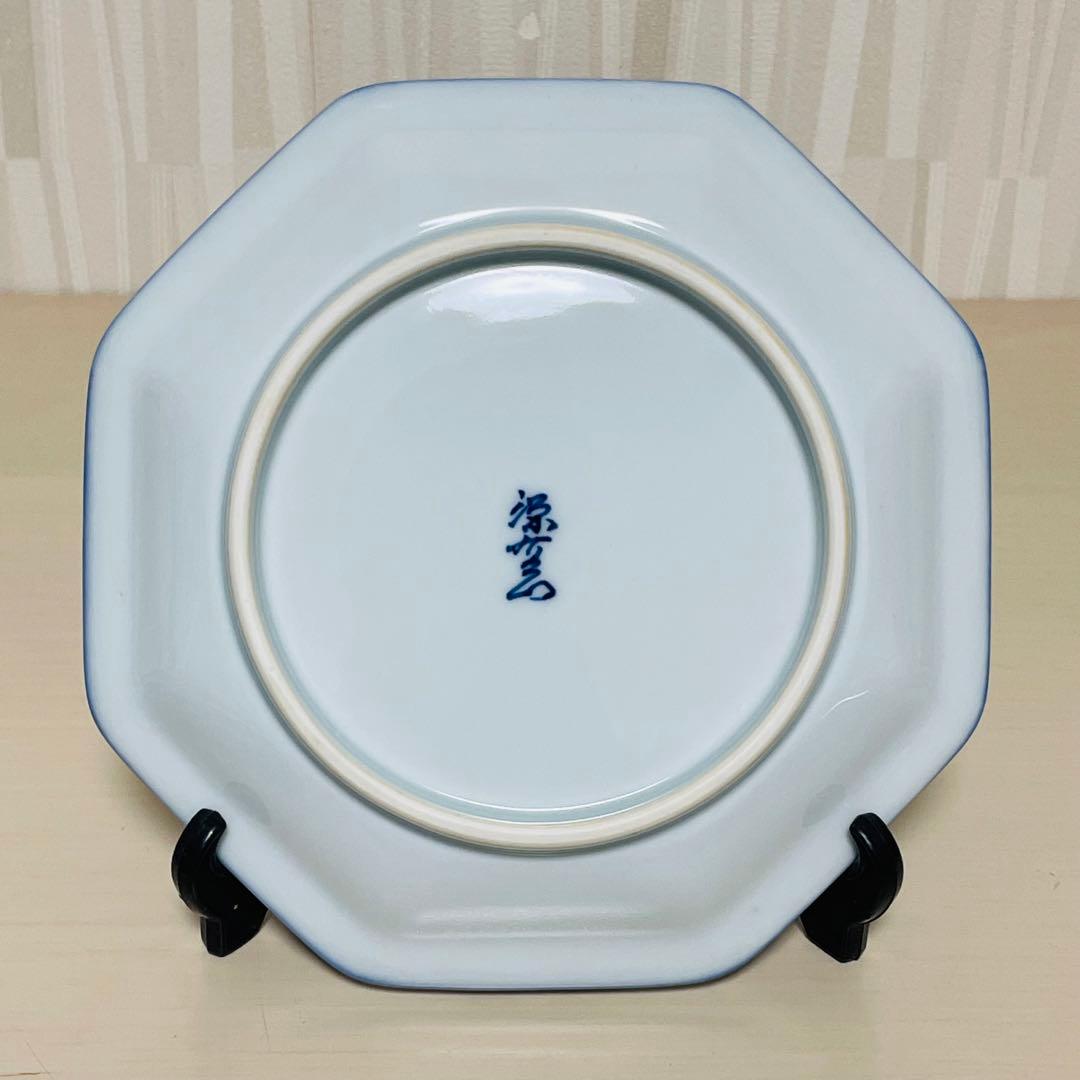 有田焼 源右衛門 染錦 菜っ葉紋 八角 皿 プレート 5枚セット 約15cm