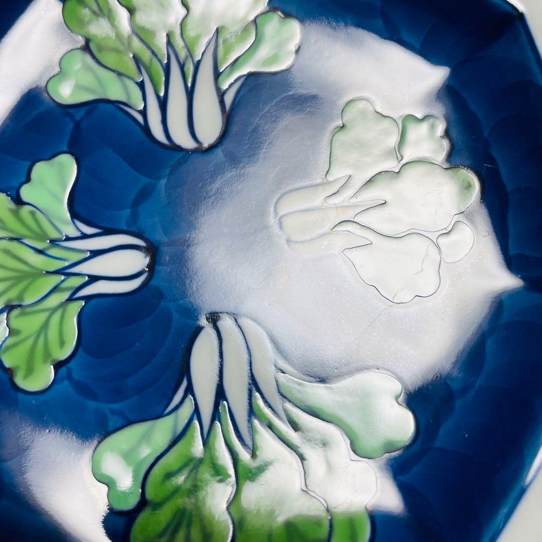 有田焼 源右衛門 染錦 菜っ葉紋 八角 皿 プレート 5枚セット 約15cm