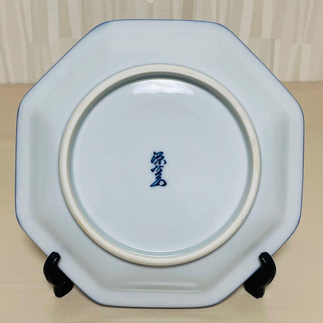 有田焼 源右衛門 染錦 菜っ葉紋 八角 皿 プレート 5枚セット 約15cm