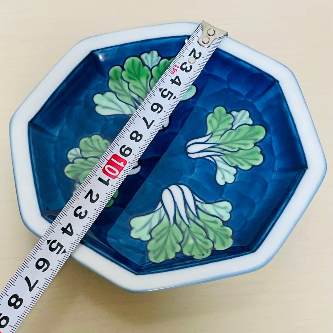 有田焼 源右衛門 染錦 菜っ葉紋 八角 皿 プレート 5枚セット 約15cm