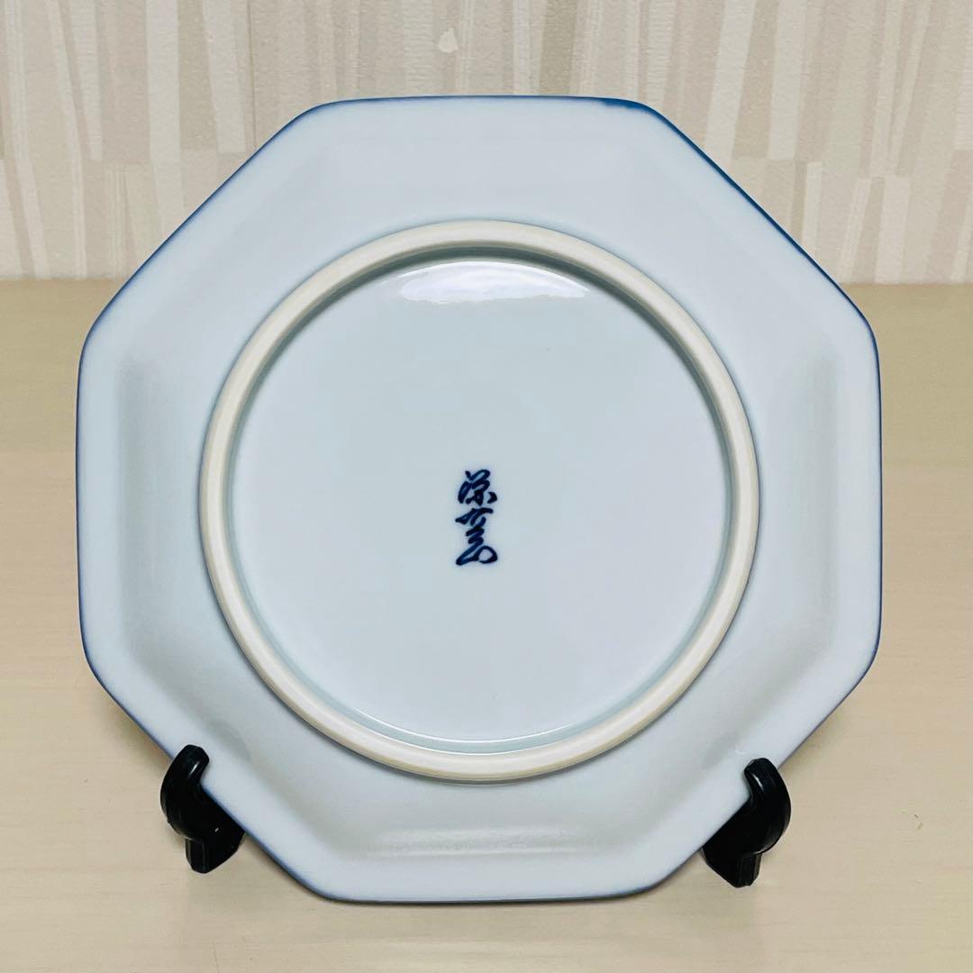 有田焼 源右衛門 染錦 菜っ葉紋 八角 皿 プレート 5枚セット 約15cm
