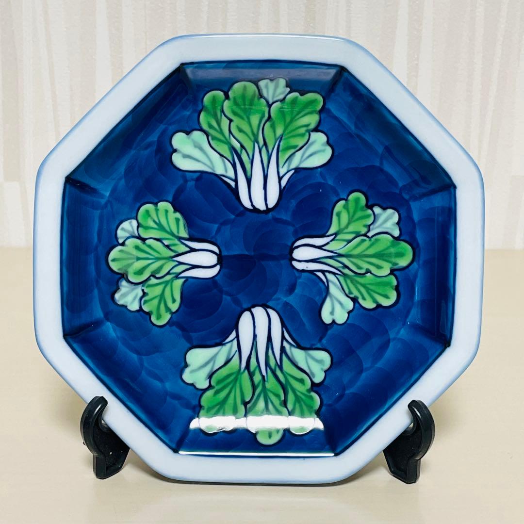 有田焼 源右衛門 染錦 菜っ葉紋 八角 皿 プレート 5枚セット 約15cm