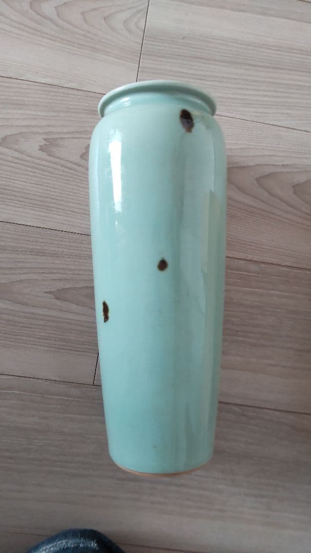 青緑色 陶器 花瓶 木箱付き 玉堂造