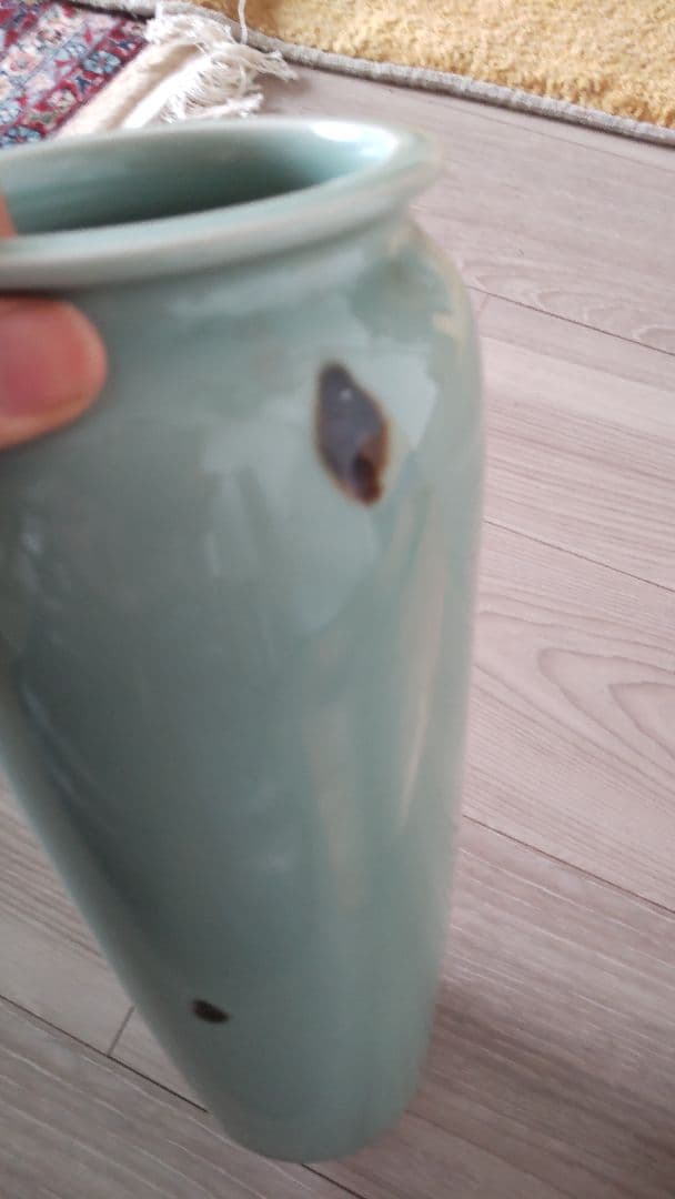 青緑色 陶器 花瓶 木箱付き 玉堂造