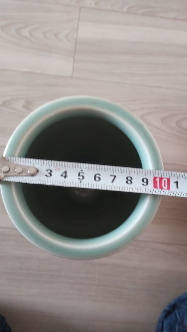 青緑色 陶器 花瓶 木箱付き 玉堂造