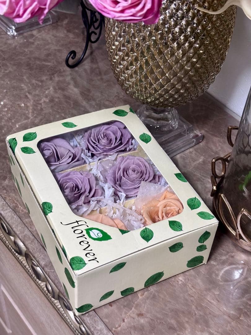 フレッシュルックプレミアムローズ　ラベンダー4輪&シャーベットオレンジ2輪