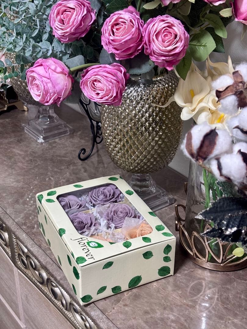 フレッシュルックプレミアムローズ　ラベンダー4輪&シャーベットオレンジ2輪